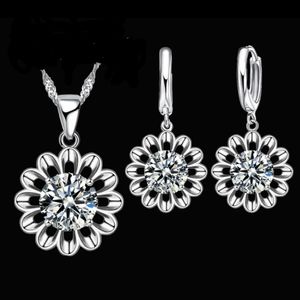 Clear crystal flower necklace and earring set